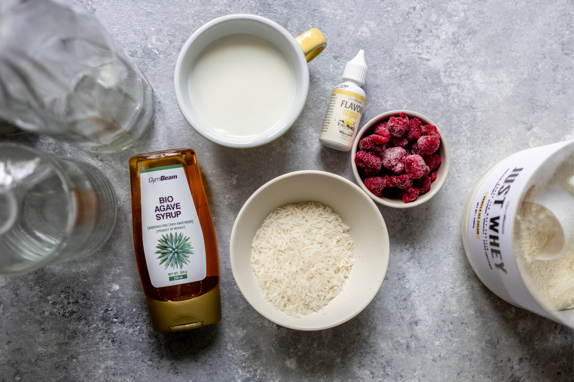Budino di riso con lamponi e proteine - ingredienti
