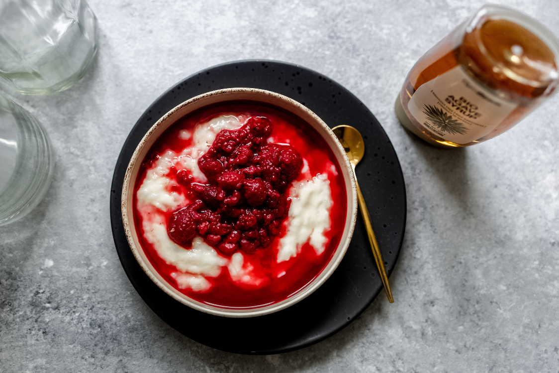 Budino di riso con lamponi e proteine