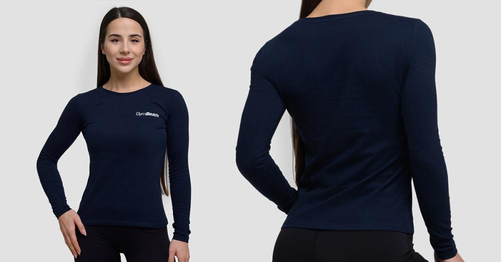 Maglietta Donna Basic Manica Lunga Navy - GymBeam