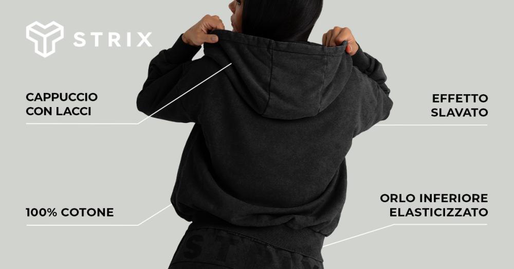 Felpa con cappuccio con zip da donna lavata nera - STRIX