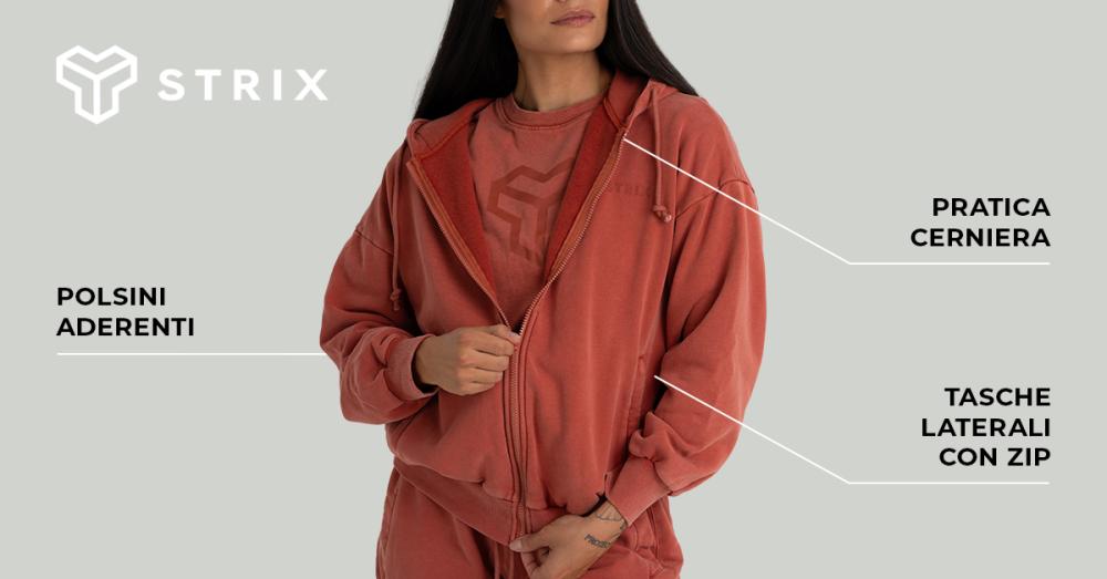 Felpa con cappuccio donna Zip Washed Terra - STRIX