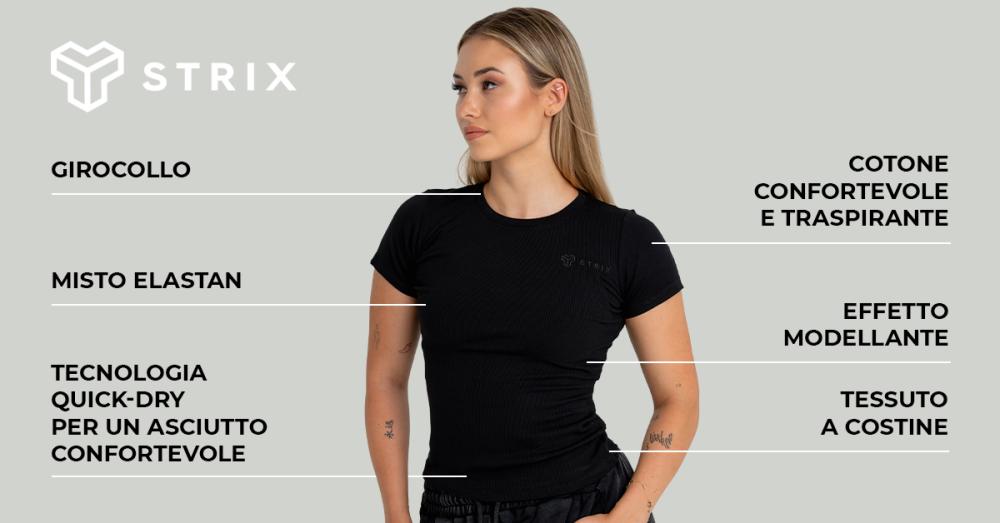 Maglietta nera a coste da donna - STRIX