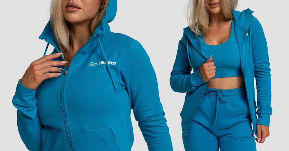 Felpa con Cappuccio e Zip da Donna Limitless Aquamarine - GymBeam