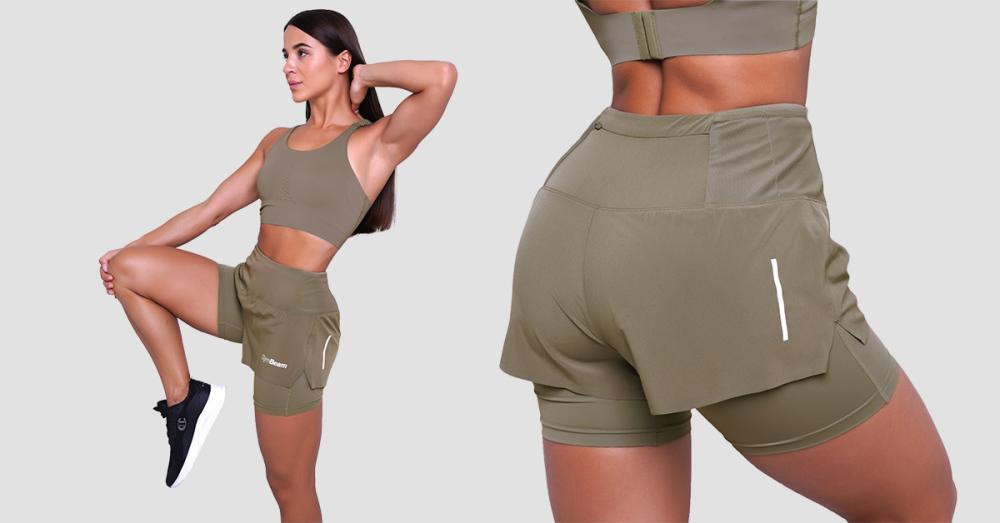 Pantaloncini da running Pulse 2in1 Donna Vetiver - GymBeam