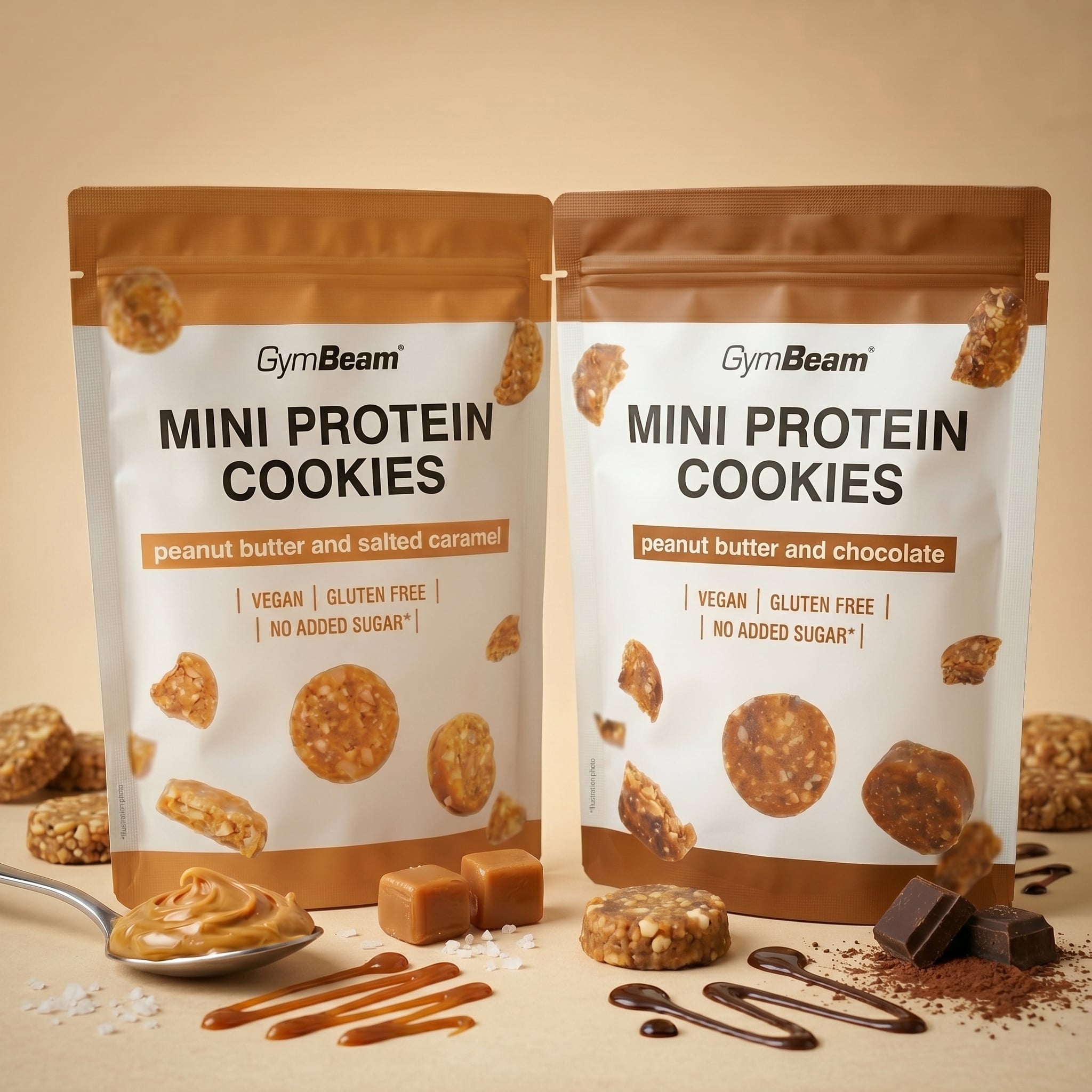 Mini Cookie Proteici - GymBeam 100 g - Burro di Arachidi - Cioccolato