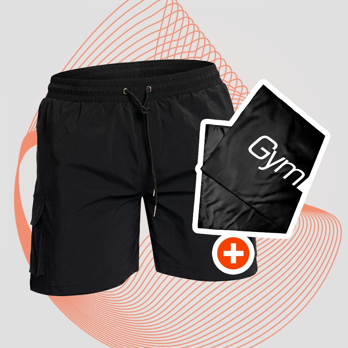 Costume da Bagno da Uomo Cargo Black - GymBeam + OMAGGIO