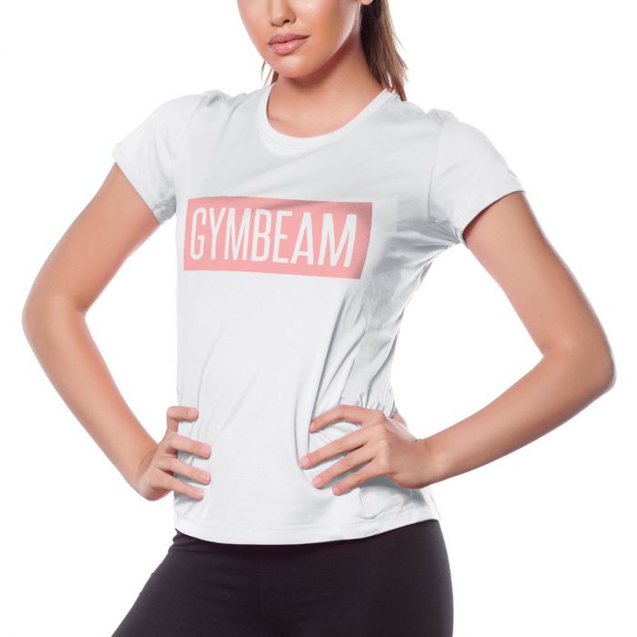 Women’s T-shirt Box Logo White Pink - GymBeam