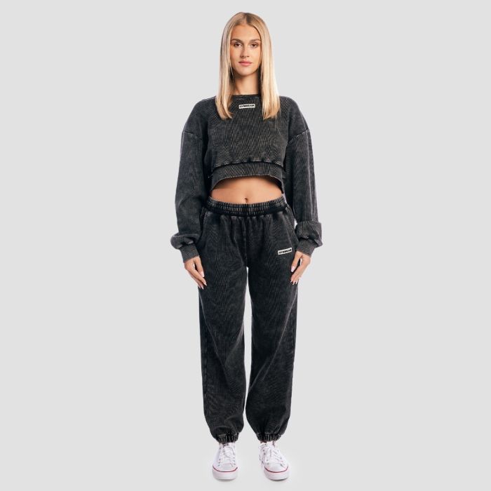 Felpa da Donna Cropped Aura Washed Black - GymBeam S