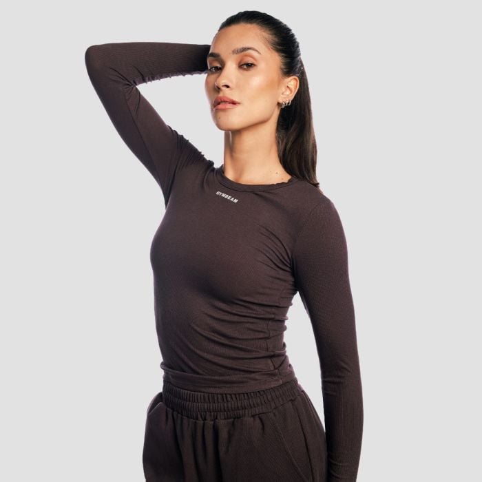 T-Shirt da Donna a Maniche Lunghe Aura Tee Brown - GymBeam XL