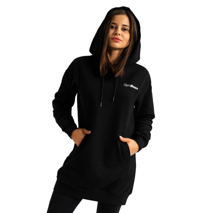 Felpa con Cappuccio Lunga da Donna Limitless Black - GymBeam S