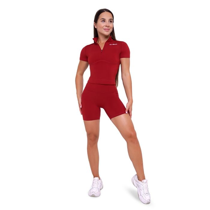 T-Shirt Cropped Ignite da Donna Dark Red - GymBeam L