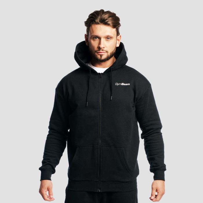 Felpa con Cappuccio e Zip Zone Black - GymBeam L