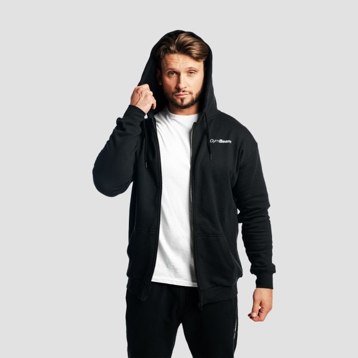 Felpa con Cappuccio e Zip Zone Black - GymBeam L