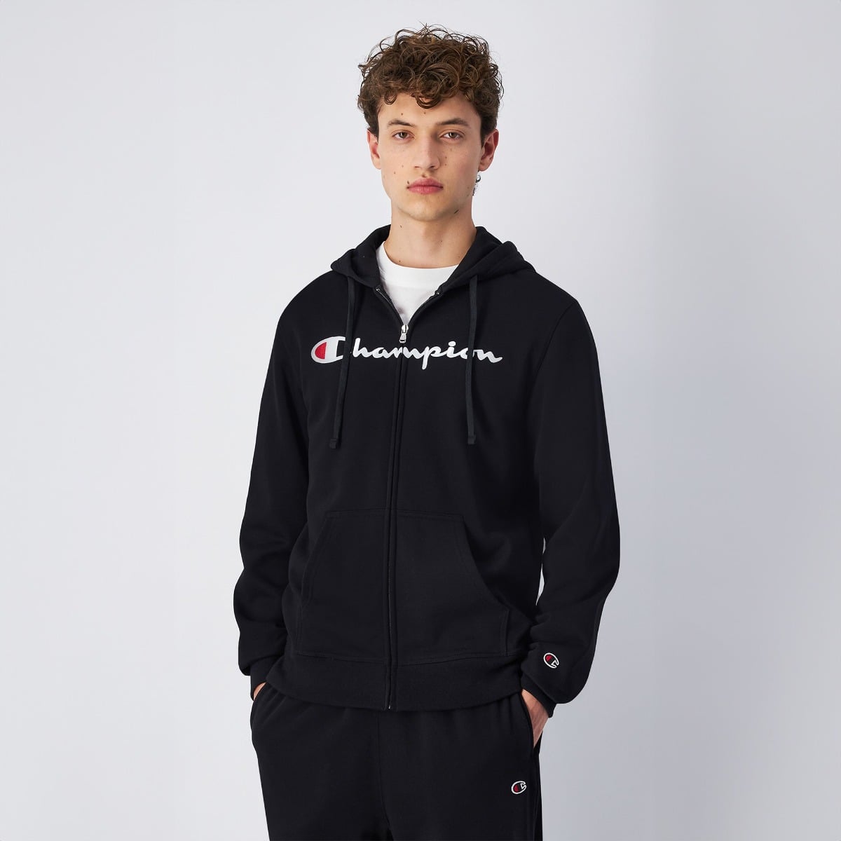 Felpa con Cappuccio e Zip Black - Champion