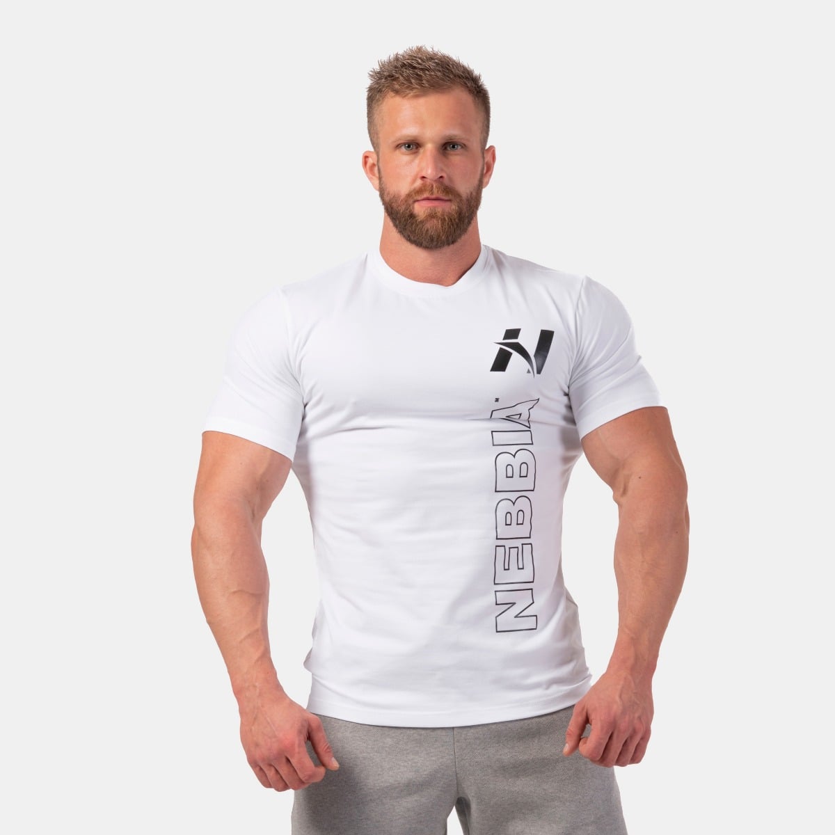 T-Shirt da Uomo con Logo Verticale White - NEBBIA