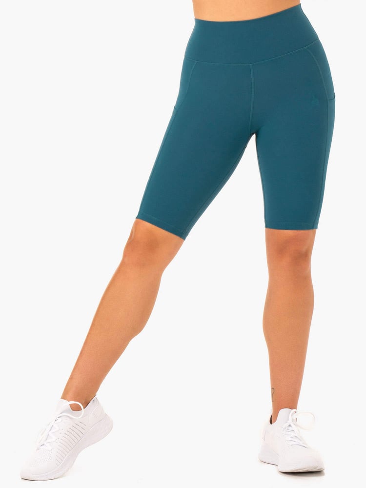 Pantaloncini Biker a Vita Alta da Donna Reset Teal - Ryderwear