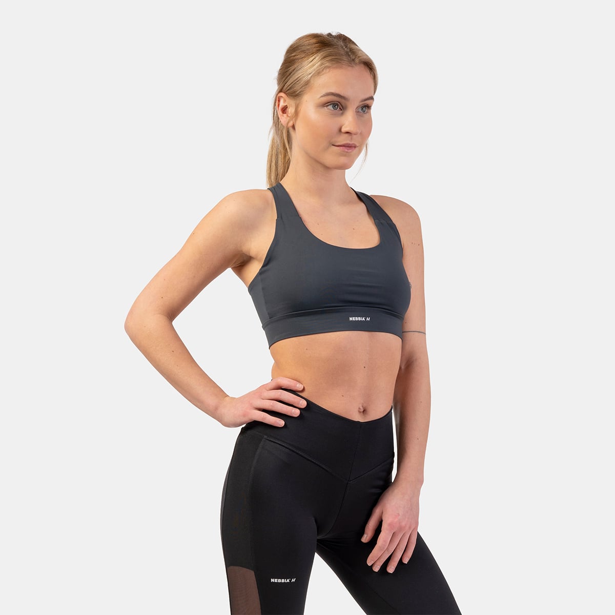 Active Medium Impact Sports Bra Dark Grey - NEBBIA