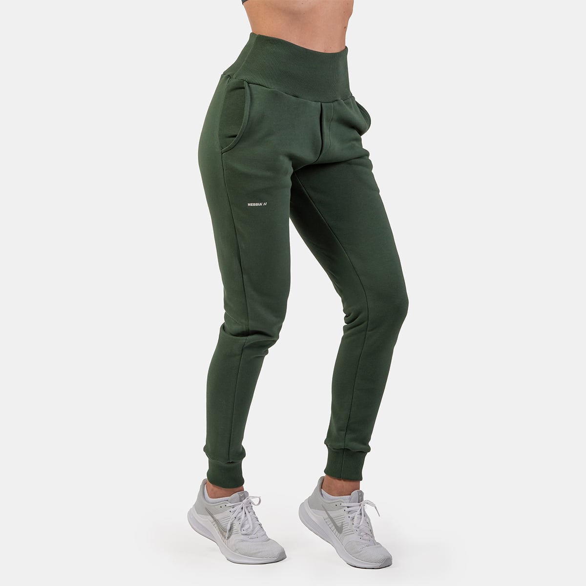 Pantaloni da Jogging Loose Fit a Vita Alta da Donna Dark Green - NEBBIA