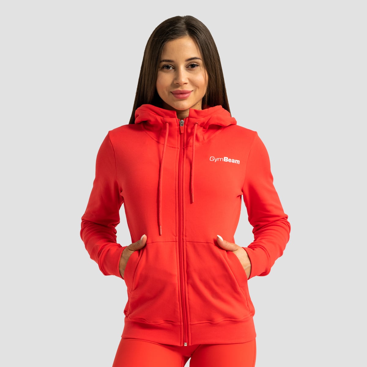 Felpa con Cappuccio e Zip da Donna Limitless Hot Red - GymBeam