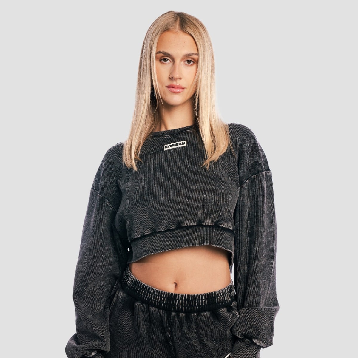 Felpa da Donna Cropped Aura Washed Black - GymBeam