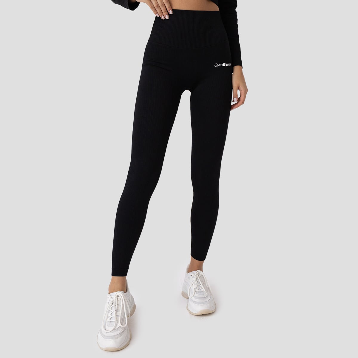 Leggings a Coste da Donna FLO Black - GymBeam