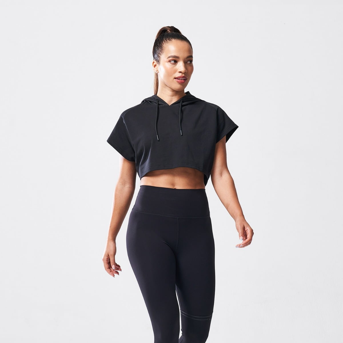 Felpa con Cappuccio da Donna Vented Crop Black - SQUATWOLF