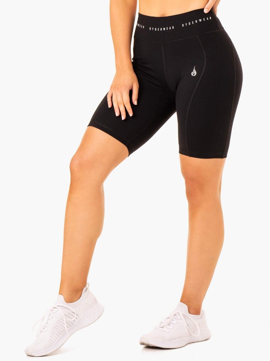Pantaloncini biker a vita alta Reflex da donna, Black - Ryderwear