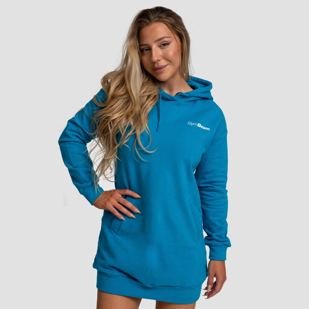 Felpa con Cappuccio Lunga da Donna Limitless Aquamarine - GymBeam