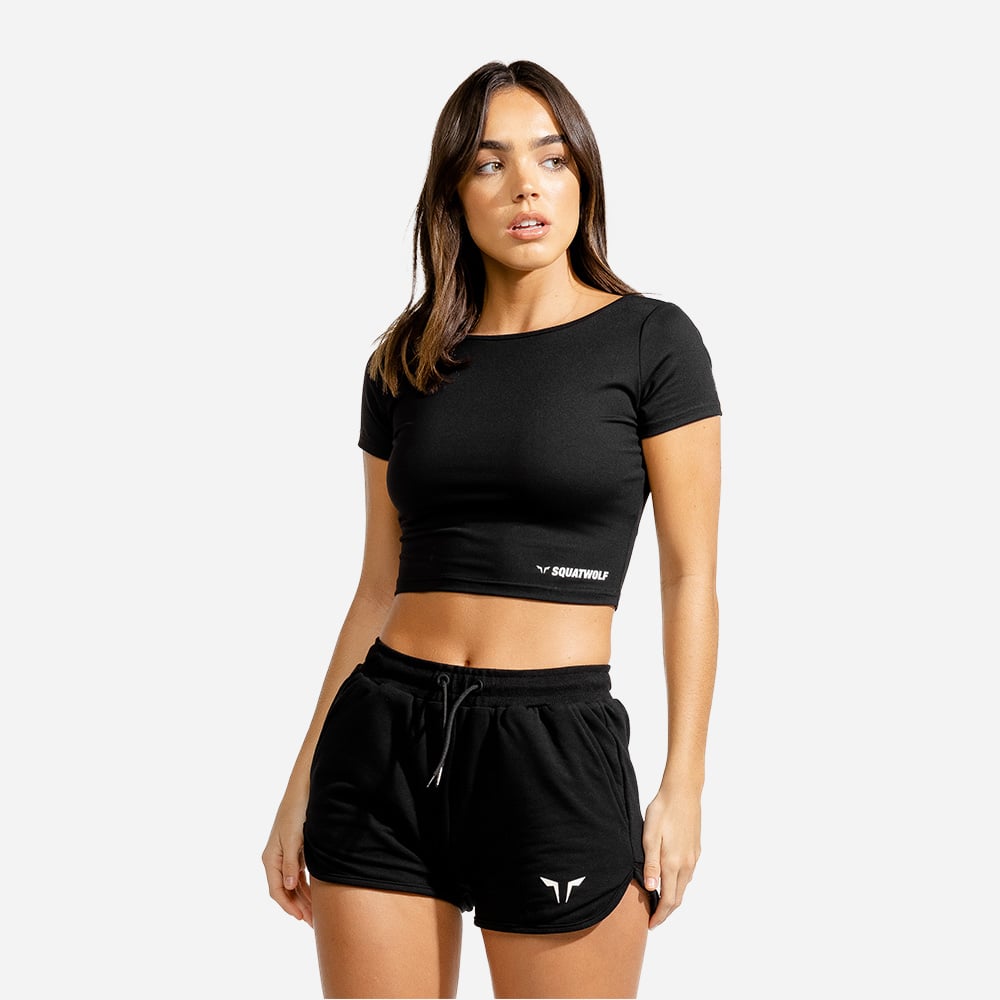 Maglietta Warrior Crop Donna Black - SQUATWOLF