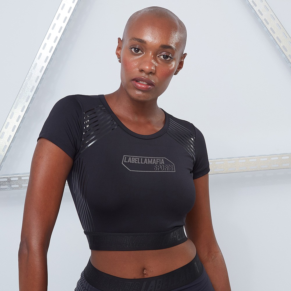 Women‘s CropTop Techwear Vibes T-Shirt Black - LABELLAMAFIA