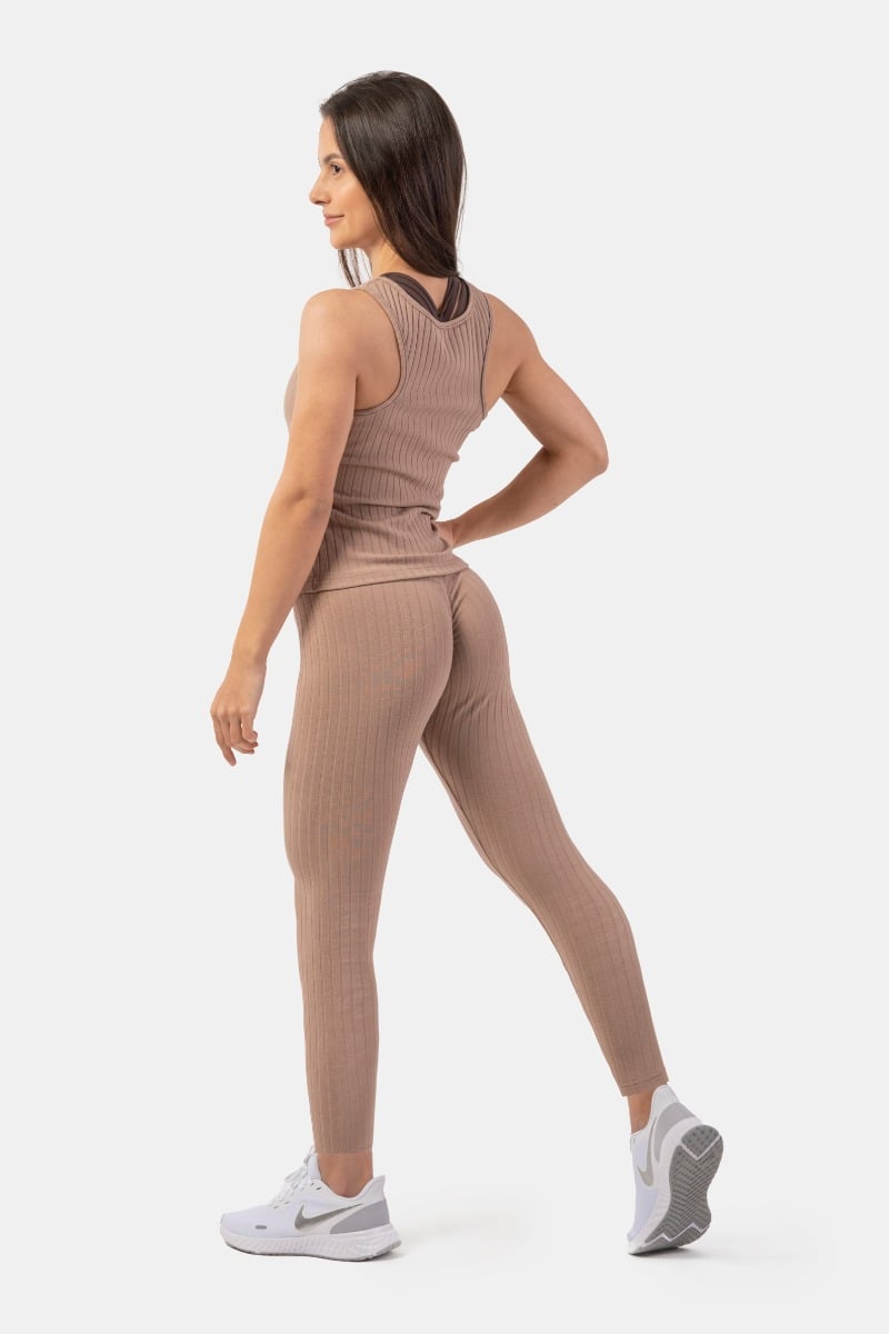 Leggings a Vita Alta Sporty Smart Pocket da Donna Brown - NEBBIA