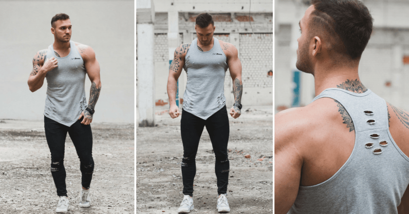 Men’s undershirt Ripped Tank Top Grey - GymBeam
