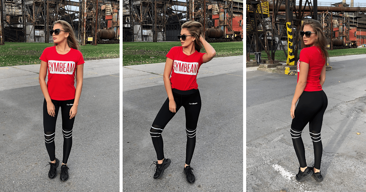 Women’s T-shirt Box Logo Red White - GymBeam