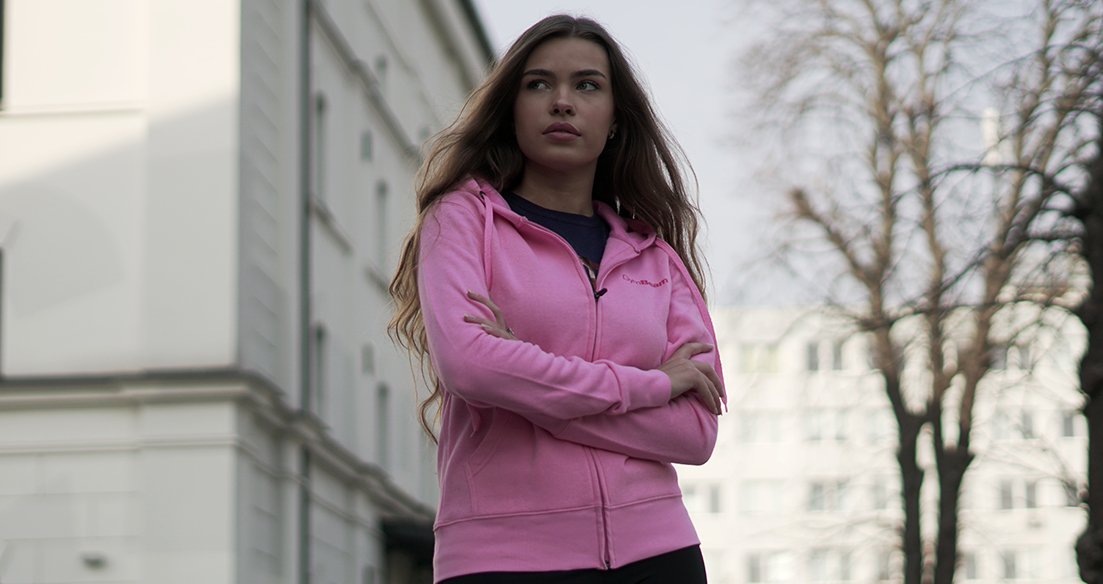 Women’s sweatshirt Zipper Hoodie Baby Pink - GymBeam