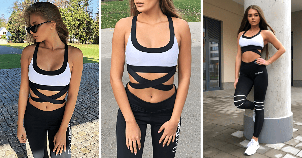 Sports bra Ribbon Black & White - GymBeam