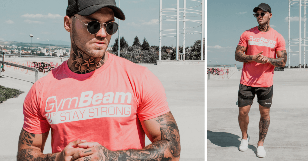 Men's T-shirt Stay Strong Coral- Gymbeam